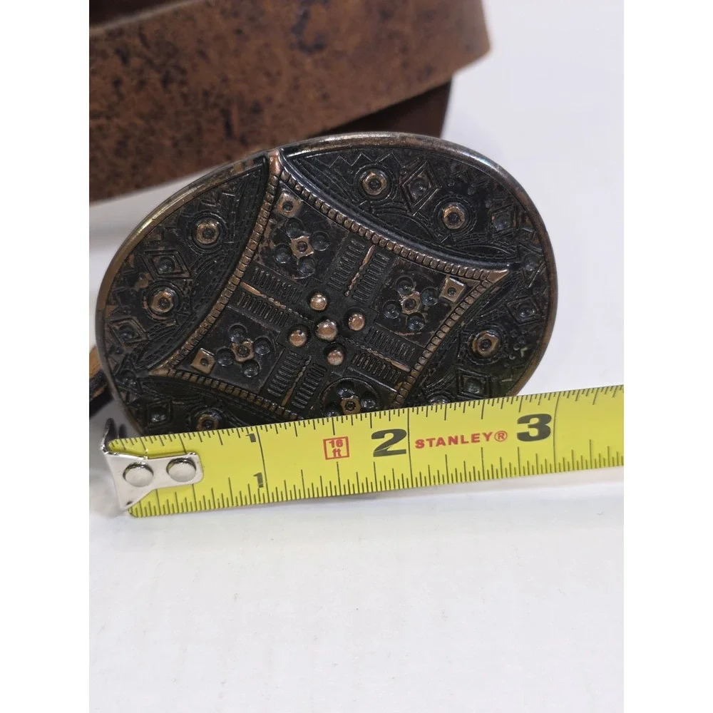 Cole Haan Leather Belt Bronze-toned Oval Concho Buckle Intricate Design Size 42